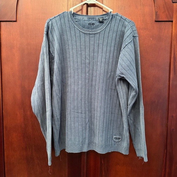 Izod Jeans Blue Ribbed Crewneck Sweater 100% Cotton Size Large - Picture 1 of 10